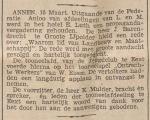 1937-03-16 Vereniging propaganda vergadering Landbouw en Maatschappij J. Barendrecht